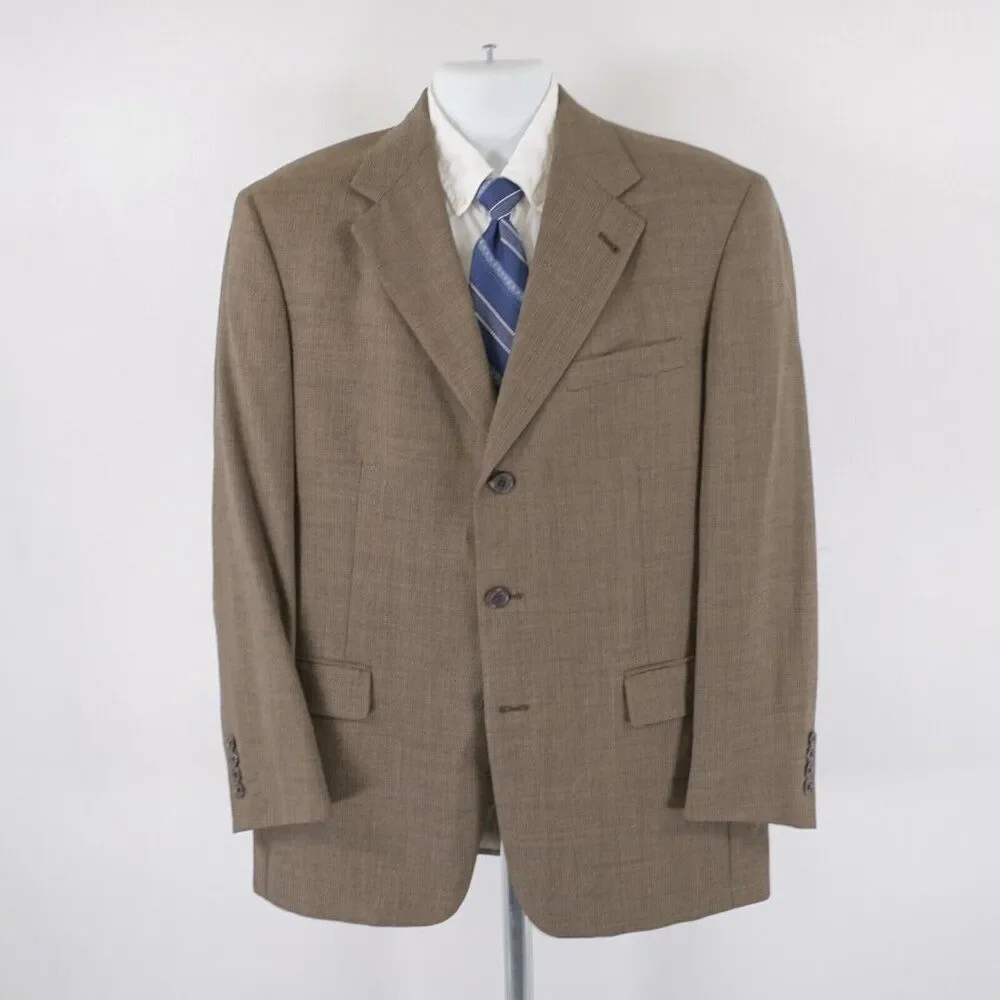 Austin Reed Woven Wool Beige‎ Tan Check 3 Button Blazer / Sport Coat 40R